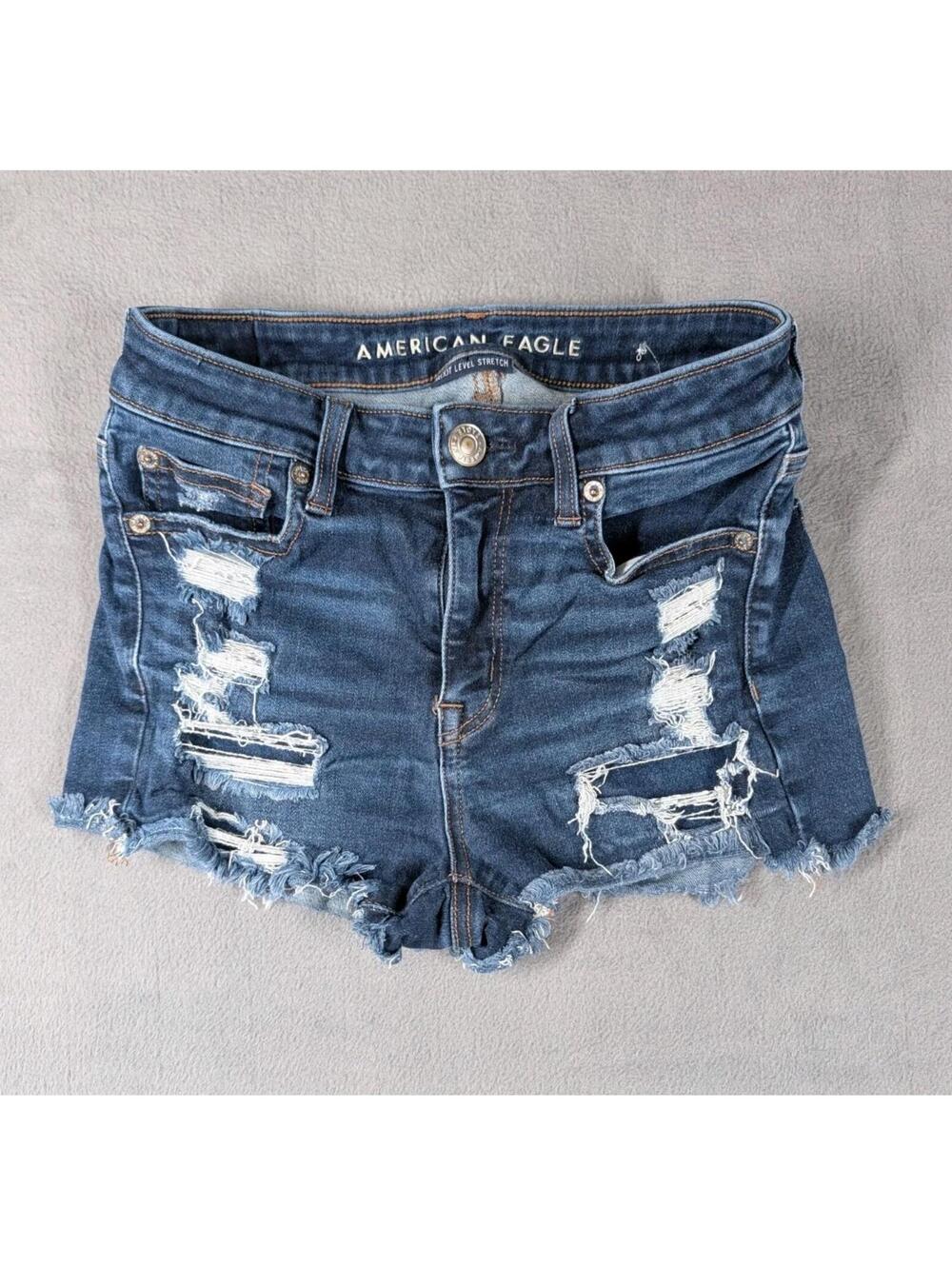 American Eagle Womens 4 Blue Distressed Denim Cutoff Shorts Next Level Stretch